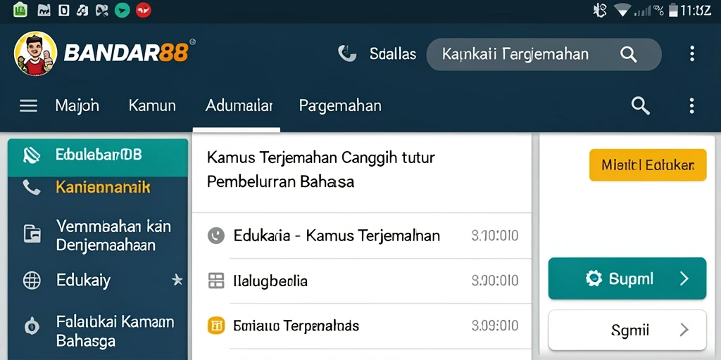 Antarmuka pengguna aplikasi Kamus Terjemahan BANDAR88 yang mudah digunakan.
