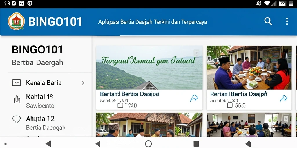 Tampilan antarmuka utama BINGO101 menunjukkan berita daerah terkini.