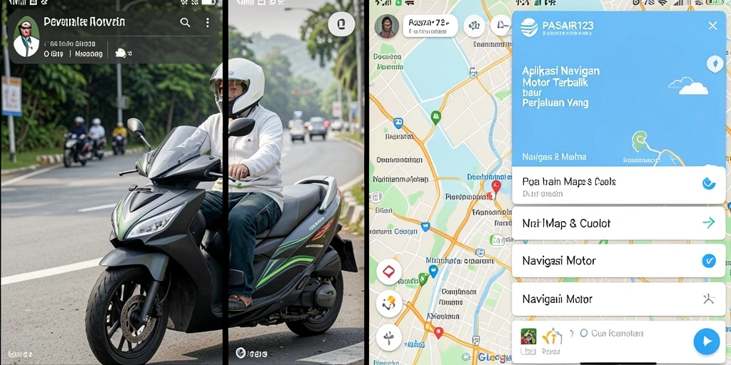 Antarmuka PASAR123 dengan tampilan rute Navigasi Motor yang jelas.