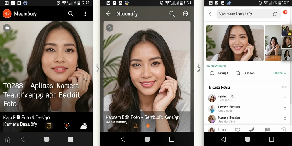 Antarmuka aplikasi TO288 dengan berbagai fitur Kamera Beautify.
